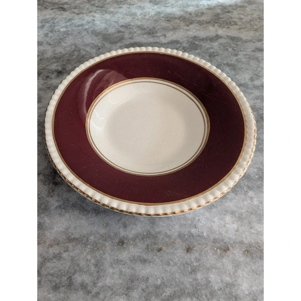 3 Vtg Saucer Set Fondeville Ambassador Ware Burgundy